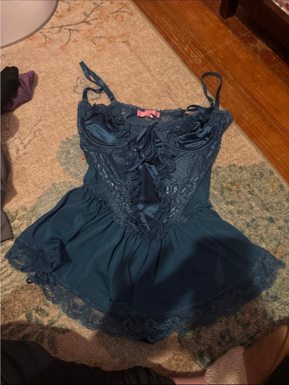 Dolls Kill Deep Teal Lace-Trim Satin Chemise